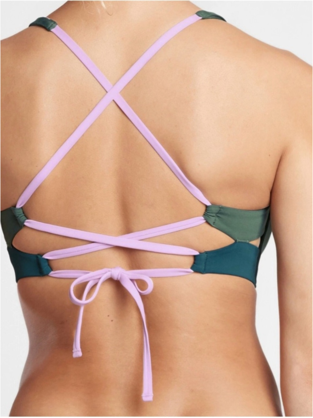 Athleta Colorblock Triangle Bikini Top Sz S Green Pink EUC